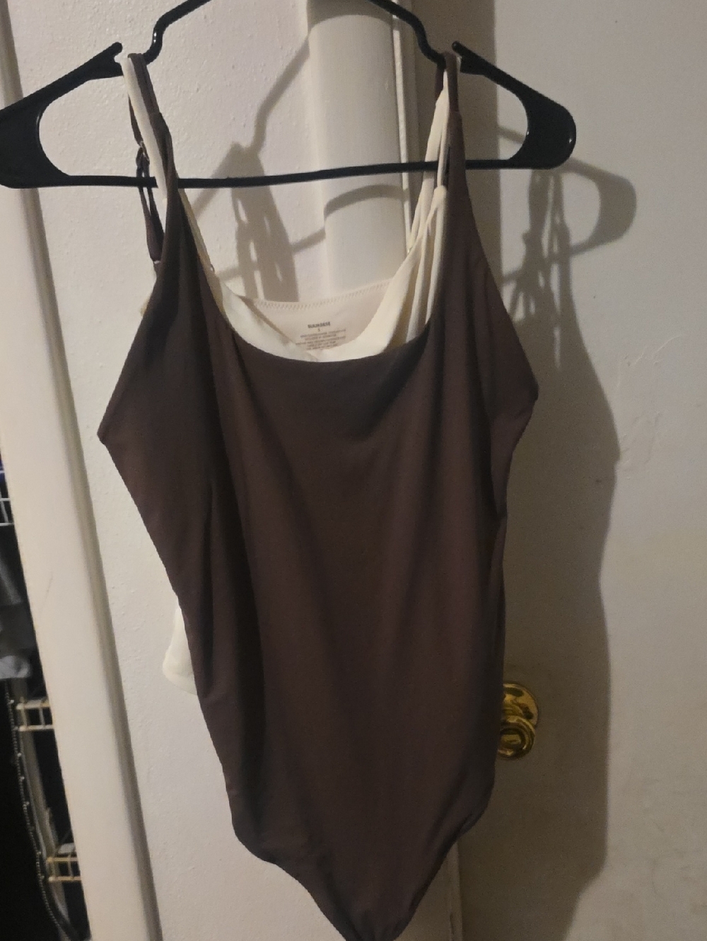 Women’s Double-Layer Tank Bodysuit — Brown & Cream
